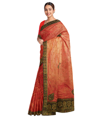 Red Designer Wedding Partywear Silk Zari Stone Hand Embroidery Work Bridal Saree Sari With Blouse Piece F579