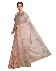 Cream Designer Wedding Partywear Silk Thread Work Designer Hand Embroidery Work Bridal Saree Sari With Blouse Piece F582