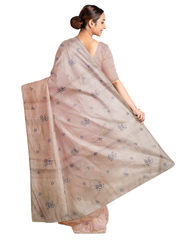 Cream Designer Wedding Partywear Silk Thread Work Designer Hand Embroidery Work Bridal Saree Sari With Blouse Piece F582