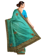 Turquoise Blue Designer Wedding Partywear Silk Zari Stone Hand Embroidery Work Bridal Saree Sari With Blouse Piece F586