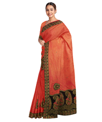 Rust Designer Wedding Partywear Silk Zari Thread Work Stone Hand Embroidery Work Bridal Saree Sari With Blouse Piece F590