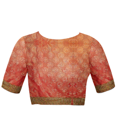 Deep Peach Designer Wedding Partywear Silk Zari Thread Work Stone Hand Embroidery Work Bridal Saree Sari With Blouse Piece F591