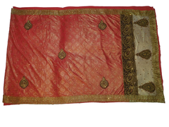 Deep Peach Designer Wedding Partywear Silk Zari Thread Work Stone Hand Embroidery Work Bridal Saree Sari With Blouse Piece F591