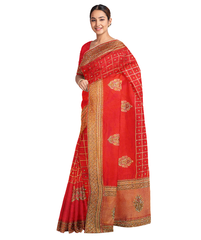 Red Designer Wedding Partywear Silk Zari Stone Beads Hand Embroidery Work Bridal Saree Sari With Blouse Piece F592