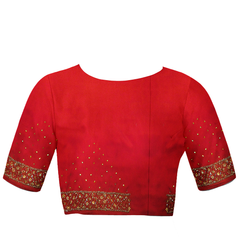 Red Designer Wedding Partywear Silk Zari Stone Beads Hand Embroidery Work Bridal Saree Sari With Blouse Piece F592