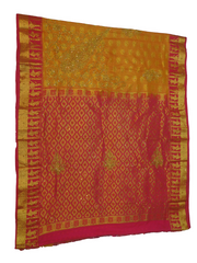 Golden Red Designer Wedding Partywear Silk Zari Stone Hand Embroidery Work Bridal Saree Sari With Blouse Piece F593