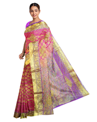 Pink Violet Designer Wedding Partywear Silk Zari Thread Work Stone Hand Embroidery Work Bridal Saree Sari With Blouse Piece F594