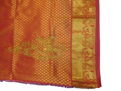 Golden Red Designer Wedding Partywear Silk Zari Thread Work Stone Hand Embroidery Work Bridal Saree Sari With Blouse Piece F595