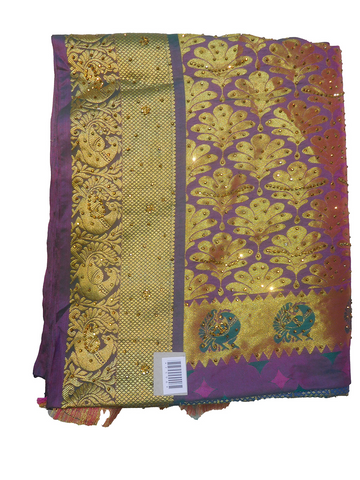 Golden Blue Designer Wedding Partywear Silk Zari Thread Work Stone Hand Embroidery Work Bridal Saree Sari With Blouse Piece F596