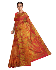 Golden Red Designer Wedding Partywear Silk Zari Thread Work Stone Hand Embroidery Work Bridal Saree Sari With Blouse Piece F597