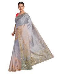 Grey Designer Wedding Partywear Silk Cutdana Beads Hand Embroidery Work Bridal Saree Sari With Blouse Piece F598