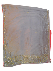 Grey Designer Wedding Partywear Silk Cutdana Beads Hand Embroidery Work Bridal Saree Sari With Blouse Piece F598