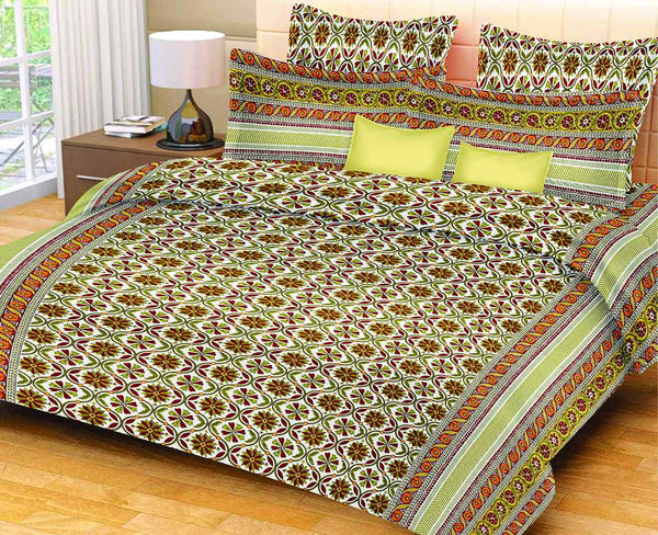 Light Green Pure Cotton Double Bed Printed Bedsheet