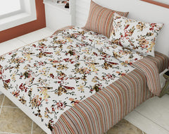 White Pure Cotton Double Bed Printed Bedsheet