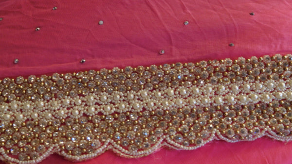 Pink Designer Georgette (Viscos) Cutwork Border Hand Embroidery Work Saree Sari