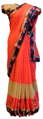 Gajari Designer Georgette (Viscos) Floral Print Border Hand Embroidery Work Saree Sari With Stylish Blouse
