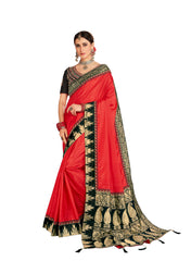 Red Poly Silk Embroidered Jacquard Pallu Fancy Designer Saree Sari