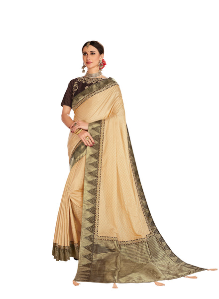 Gold Poly Silk Embroidered Jacquard Pallu Fancy Designer Saree Sari