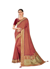 Red Poly Silk Embroidered Jacquard Pallu Fancy Designer Saree Sari