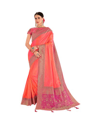 Pink Poly Silk Embroidered Jacquard Pallu Fancy Designer Saree Sari