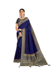 Blue Poly Silk Embroidered Jacquard Pallu Fancy Designer Saree Sari