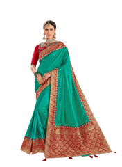 Green Poly Silk Embroidered Jacquard Pallu Fancy Designer Saree Sari