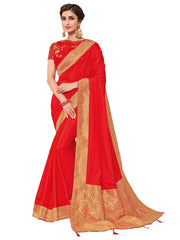 Red & Gold Silk Fabrics Heavy Stone Design Silk Art Saree Sari