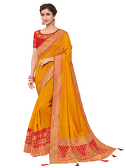 Yellow Two-Tone Silk Fabrics Heavy Stone Design Silk Art Saree Sari