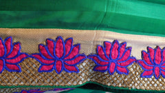 Green & Cream Designer Crep & Net Saree Sari