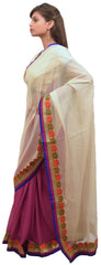 Cream Wine Designer Net & Georgette (Viscos) Hand Embroidery Thread Sequence Zari Work Saree Sari With Stylish Blouse