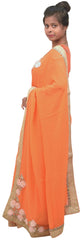 Orange Designer Georgette (Viscos) Hand Embroidery Work Zari Stone Cutdana Pearl Sequence Thread Saree Sari SAC110