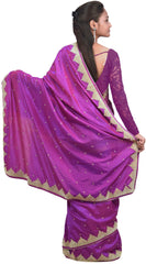 Violet Designer Silk Party Wear Hand Embroidery Zari Stone Thread Work Saree Sari