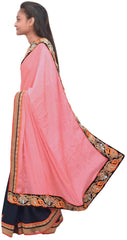 Pink & Navy Blue Designer Georgette (Viscos) Hand Embroidery Zari Sequence Thread Work Saree Sari