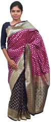 Wine & Blue Designer Bridal Hand Weaven Pure Benarasi Zari Work Saree Sari With Blouse