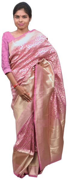 Pink Traditional Designer Bridal Hand Weaven Pure Benarasi Zari Work Saree Sari With Blouse