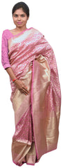 Pink Traditional Designer Bridal Hand Weaven Pure Benarasi Zari Work Saree Sari With Blouse