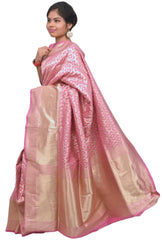 Pink Traditional Designer Bridal Hand Weaven Pure Benarasi Zari Work Saree Sari With Blouse