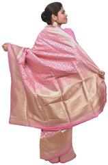 Pink Traditional Designer Bridal Hand Weaven Pure Benarasi Zari Work Saree Sari With Blouse