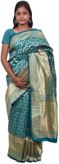 Turquoise Traditional Designer Bridal Hand Weaven Pure Benarasi Zari Work Saree Sari With Blouse