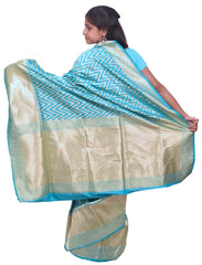 Turquoise Traditional Designer Bridal Hand Weaven Pure Benarasi Zari Work Saree Sari With Blouse