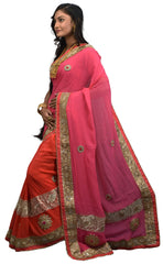 Pink Designer Georgette Sari Zari, Pearl, Mirror Thread Embroidery Work Saree AKSAC455