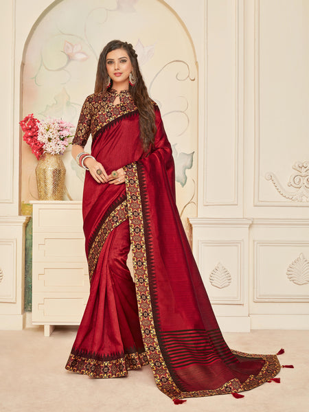 Maroon Jute Silk Digital Printed Border Saree Sari