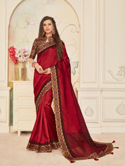 Maroon Jute Silk Digital Printed Border Saree Sari