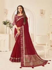 Maroon Jute Silk Digital Printed Border Saree Sari
