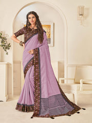 Purple Jute Silk Digital Printed Border Saree Sari