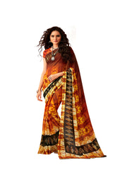 Brown Georgette Printed Designer Saree Sari