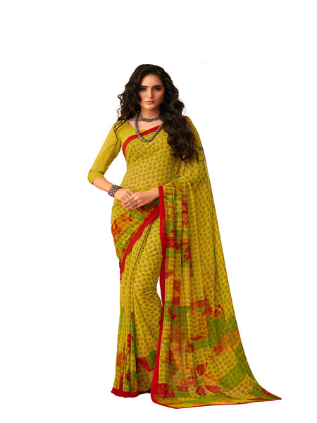 Green Georgette Printed Designer Saree Sari