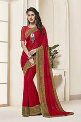 Red Georgette Printed Designer Saree Sari
