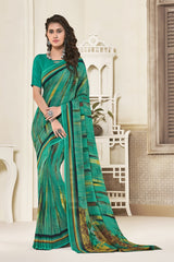 Green Georgette Printed Designer Saree Sari