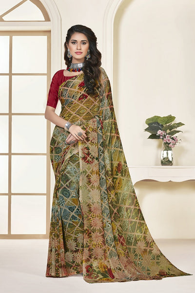 Multi-Colour Georgette Printed Designer Saree Sari